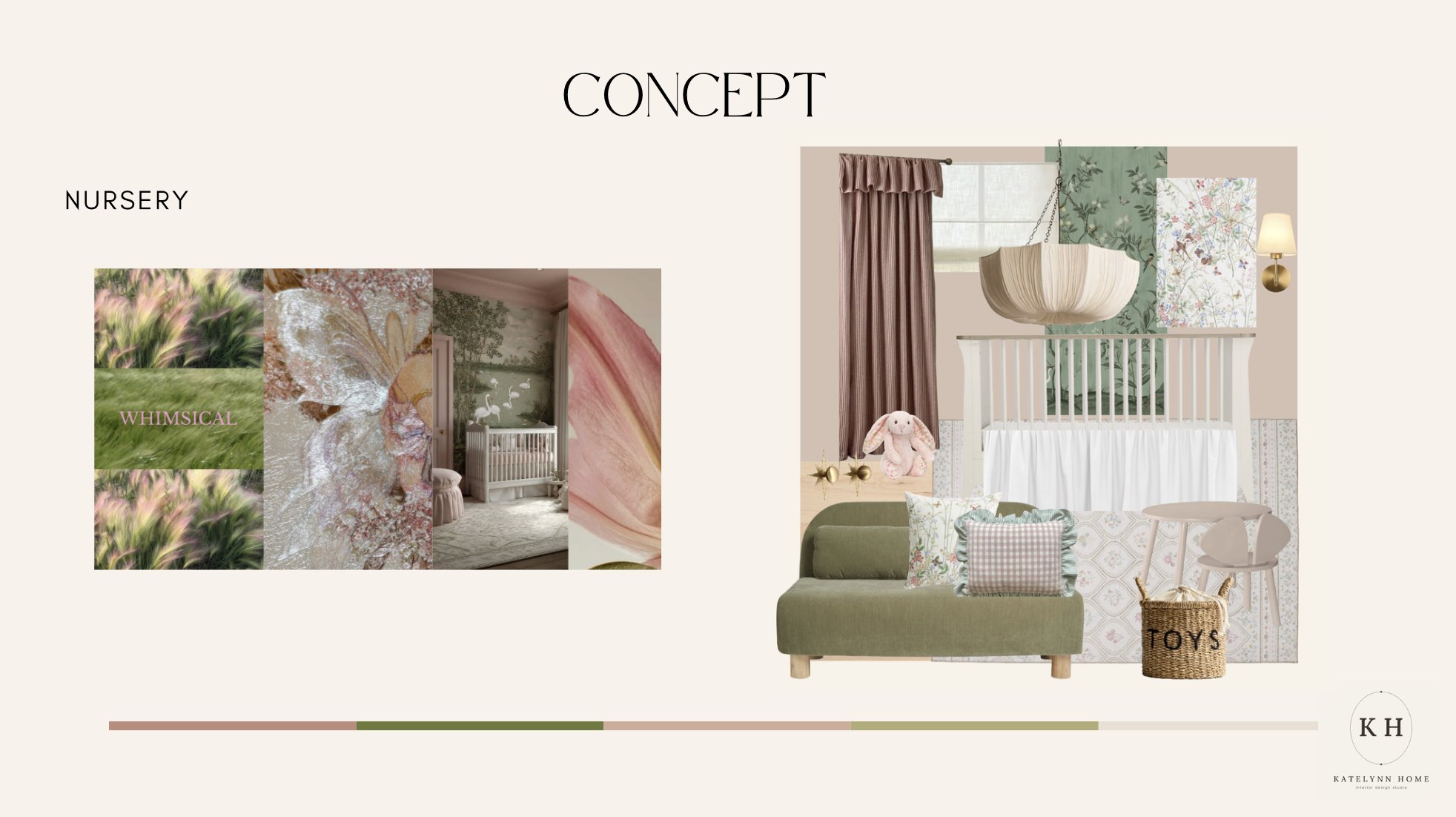 Nursery concept board with furniture and layout plan