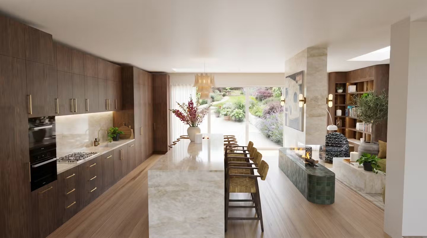Hampstead open-plan renovation — kitchen render
